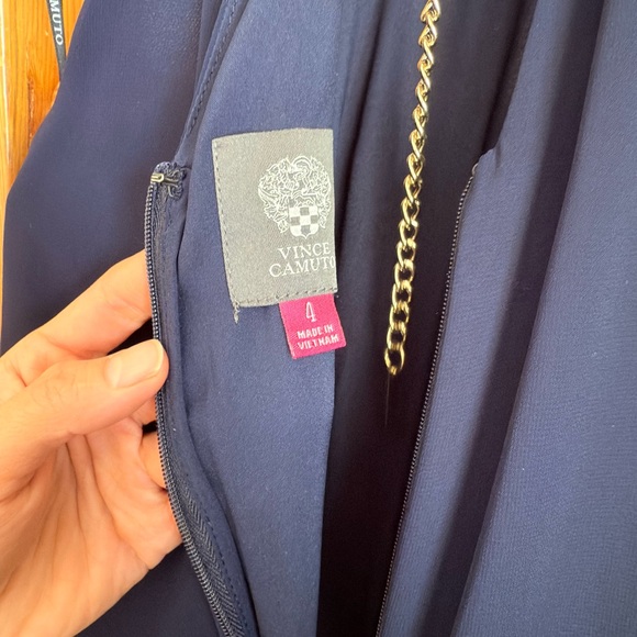 Vince Camuto Navy Blouson Halter Gold Choker Wedding Guest Jumpsuit 4 - Picture 9 of 13